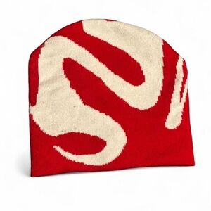 Red and White Knit Beanie graphic design